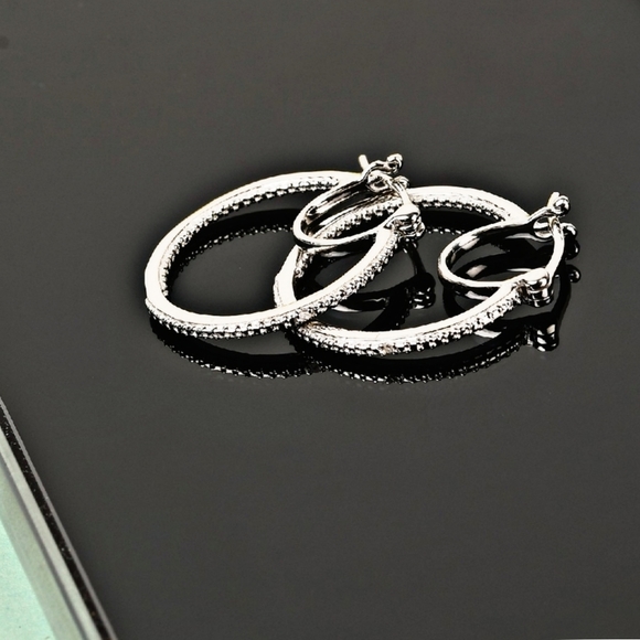 Moon Goddess Boutique Jewelry - 🆕🆑 Diamond Accent Hoop Encrusted Earrings | Inside Out Rhodium Platinum Silver